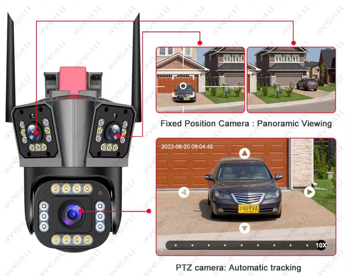 🛡️ Cámara de Seguridad de 3 Lentes A2403-501 – ¡Protección 360° Sin Complicaciones!